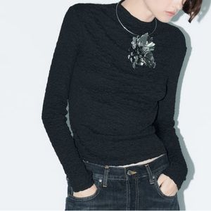 ZARA Textured T-Shirt - Black - Small